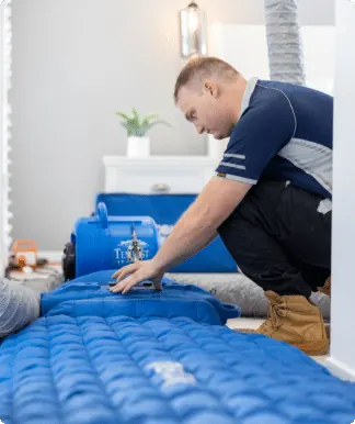 Technician positioning an air mover for drying